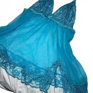 Y2K Frederick’s Teal Sheer Lace Babydoll Lingerie Top